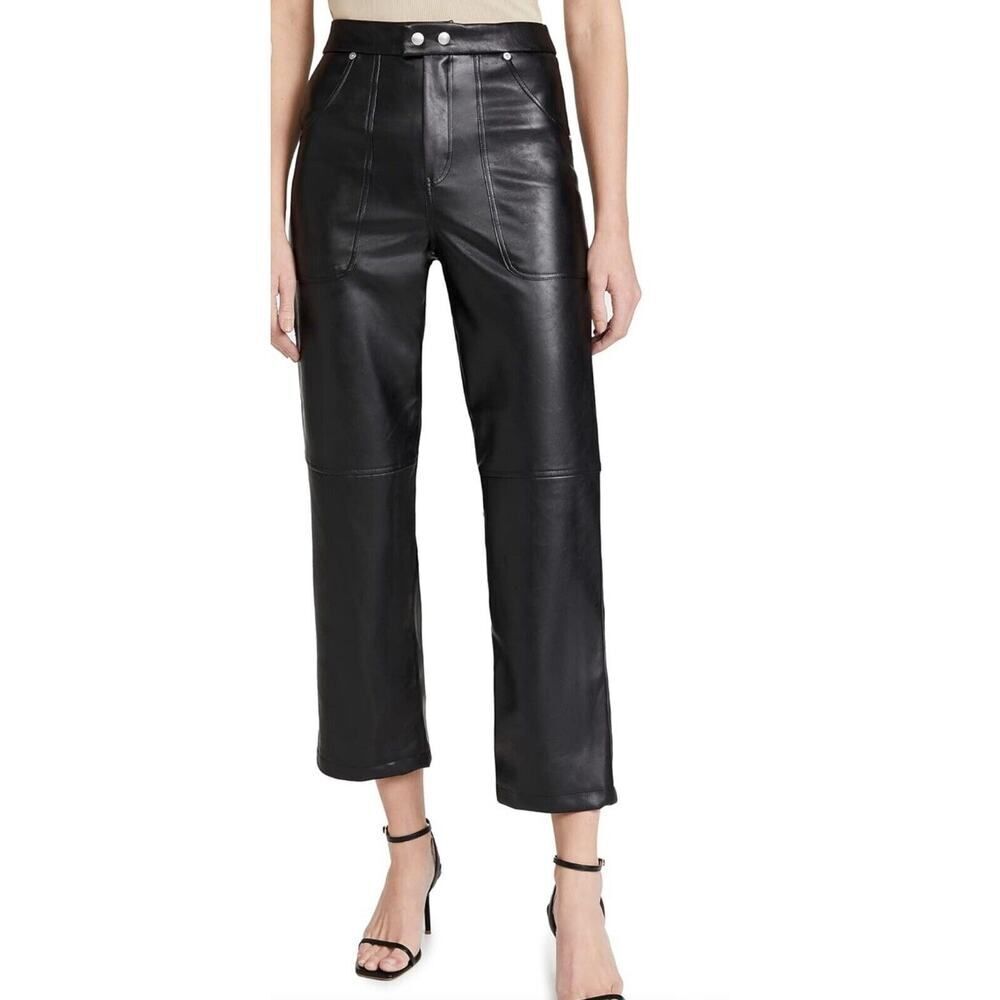 BLANKNYC Baxter Ribcage Pants Track Record Black Faux Leather SZ 30 NWT $98